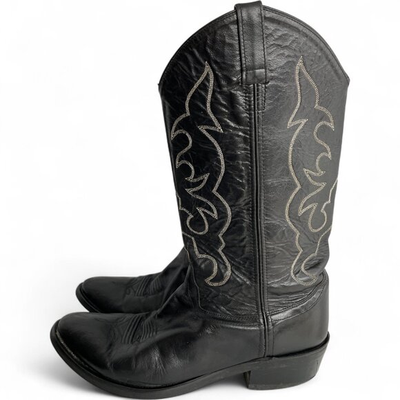 Old West Black Leather Western Cowboy Biker Boots Men's 11 D - Picture 7 of 13